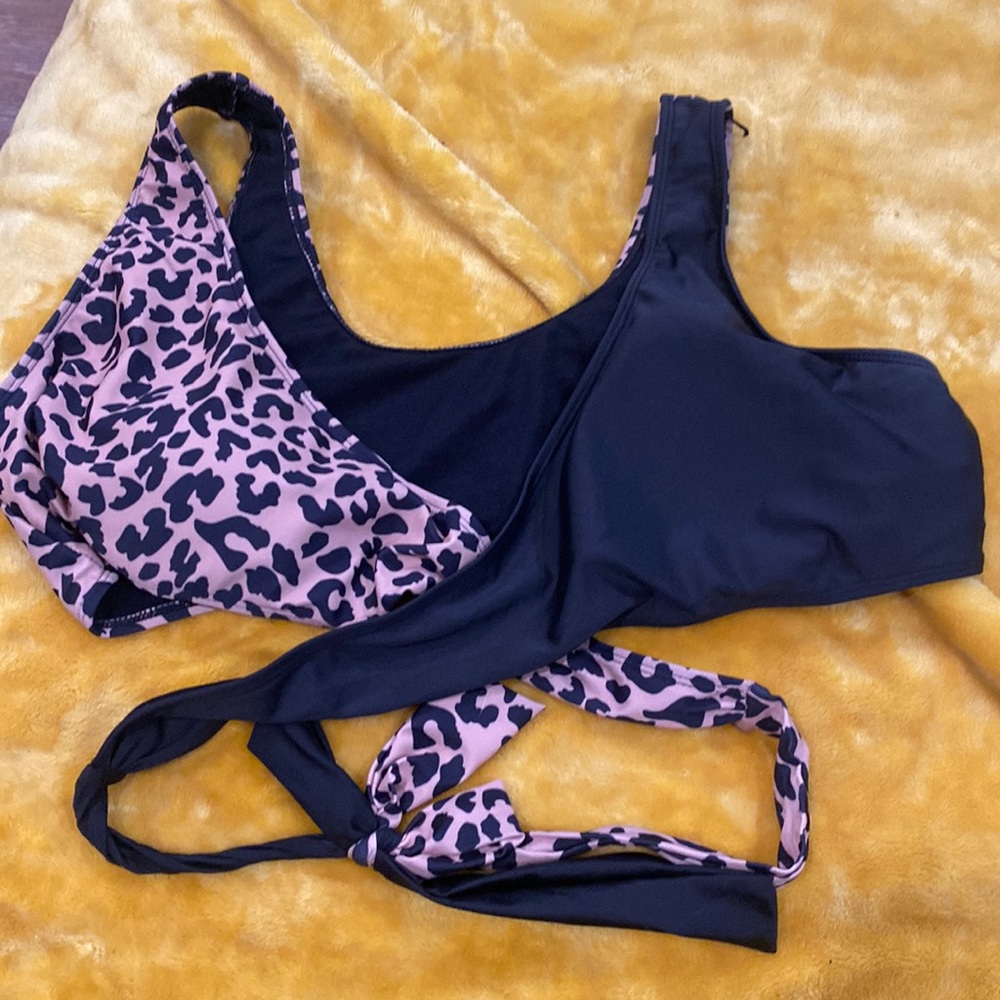 SHEIN animal print wrap round the upper waist bikini top